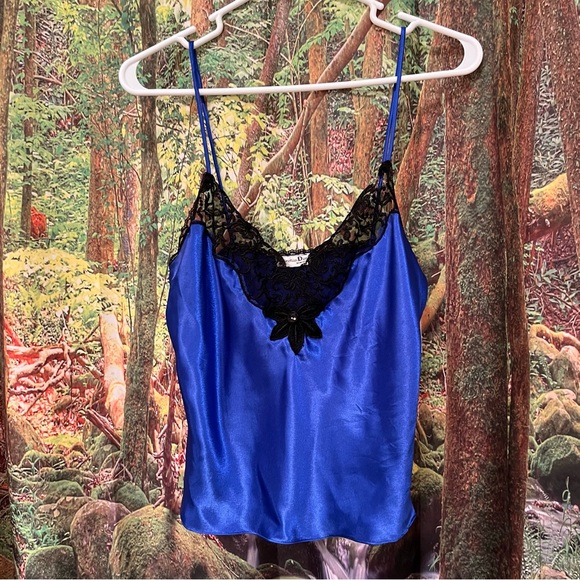 Vintage Christian Dior Cami NWT deadstock blue black lace floral flower XS - Picture 6 of 13